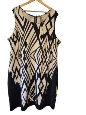 NWT Penningtons Cream and Black Geometric Print Dress Size 3X